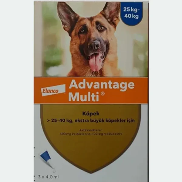 4 KUTU Advantage Multi 25-40kg Köpek İç Dış Parazit Damlası – 4 ml