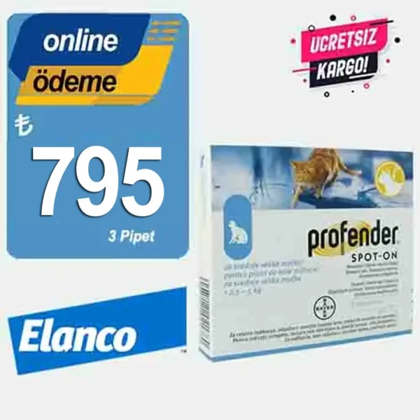3 Pipet Profender 2,5-5Kg arası Kediler için İç Parazit Damlası